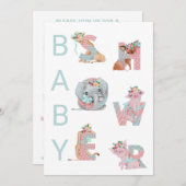 ** Sweet Animals Letters Baby shower uitnodiging (Voorkant / Achterkant)