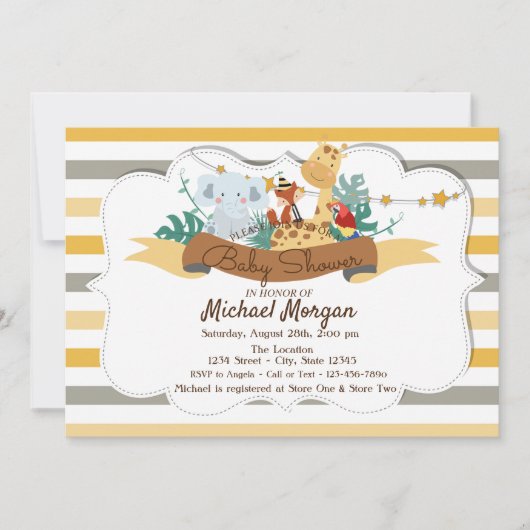 Sweet Animals Safari Striped Baby shower Kaart (Voorkant)