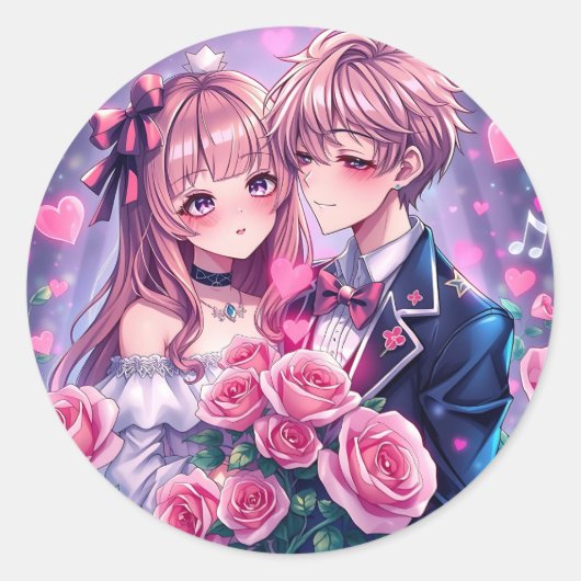 Sweet Anime Valentijnsdag Ronde Sticker (Voorkant)