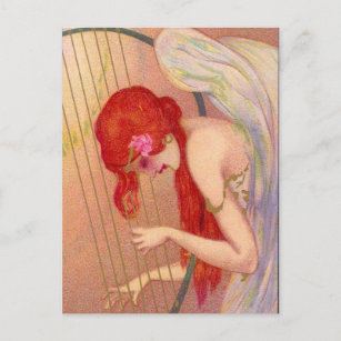 Sweet Antiek Redkopengel op het Harp-Briefkaart Briefkaart