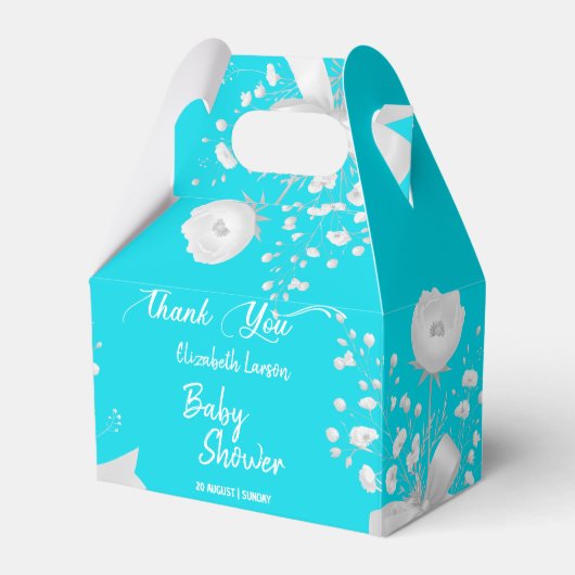 Sweet Aqua Blue Color Wild Flower Baby shower Bedankdoosjes (Voorkant Zijde)