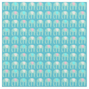 Sweet Aqua Blue Elephants Pattern Stof