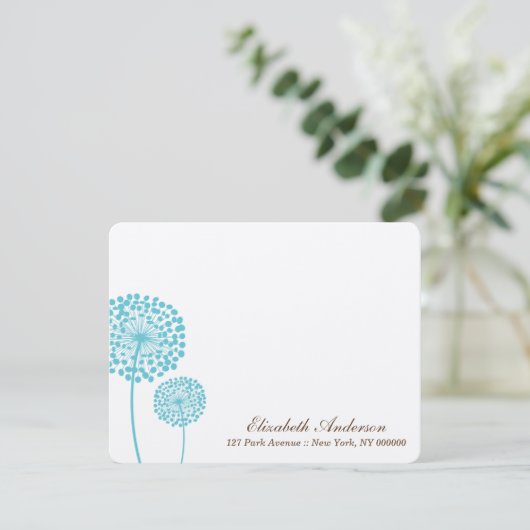 Sweet Aqua Dandelions Flat Note-kaarten Kaart (Staand voorkant)