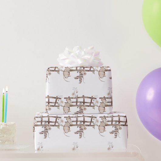 Sweet Argyle Mouse met Spoon, Fence, Mouse Cadeaupapier (Feestgeschenken)