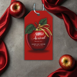 Sweet Arrival Red Apple Baby shower Cadeaulabel