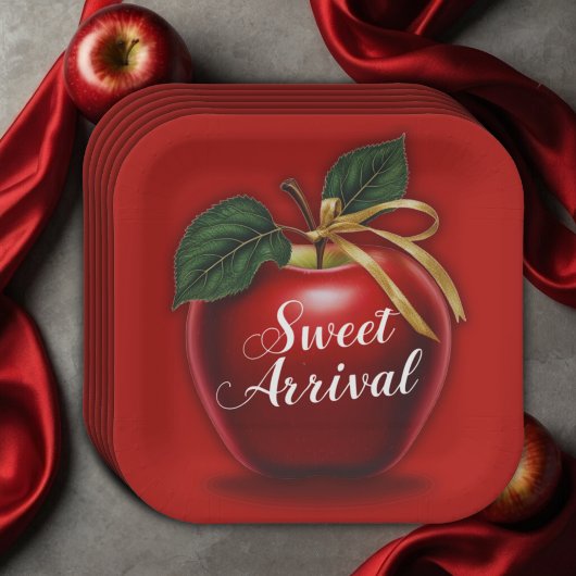 Sweet Arrival Red Apple Baby shower Papieren Bordje