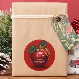 Sweet Arrival Red Apple Baby shower Ronde Sticker