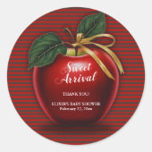 Sweet Arrival Red Apple Baby shower Ronde Sticker (Voorkant)
