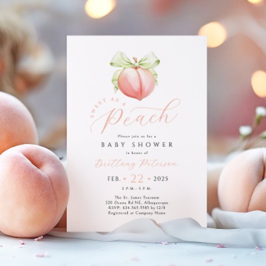Sweet as a Peach Baby shower Invitation Kaart
