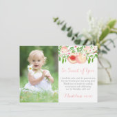 Sweet as a Peach Little Girl Birthday Party Photo Bedankkaart (Staand voorkant)