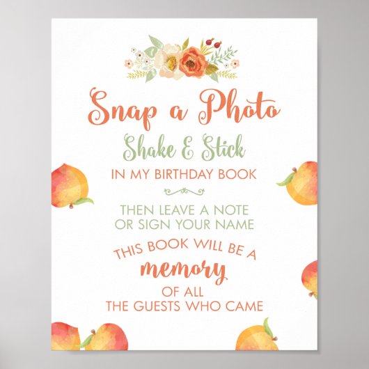 Sweet As a Peach Photo Selfie Sign. Poster (Voorkant)