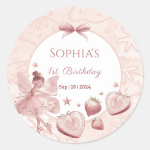 Sweet as a Strawberry Fairy Girl Verjaardag Welkom Ronde Sticker