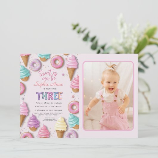 Sweet As Can Be Girl 3e verjaardag Kaart (Staand voorkant)