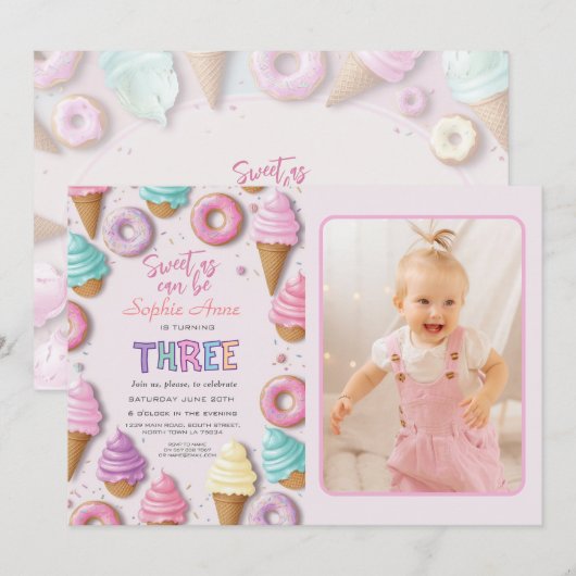 Sweet As Can Be Girl 3e verjaardag Kaart (Voorkant / Achterkant)