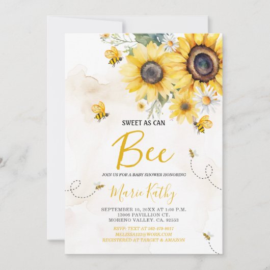 Sweet As Can Be Zonnebloem Baby shower Invitation Kaart (Voorkant)