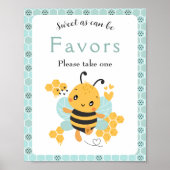 Sweet as Can Bee Baby Boy Baby shower Favor sign Poster (Voorkant)