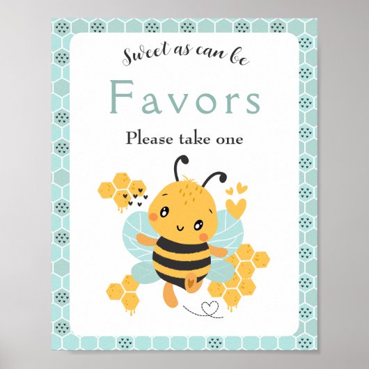 Sweet as Can Bee Baby Boy Baby shower Favor sign Poster (Voorkant)