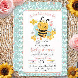 Sweet as Can Bee Baby Girl Baby shower Invitation Kaart