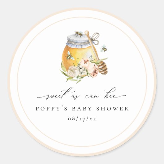 Sweet As Can Bee Baby shower Classic Ronde Sticker (Voorkant)
