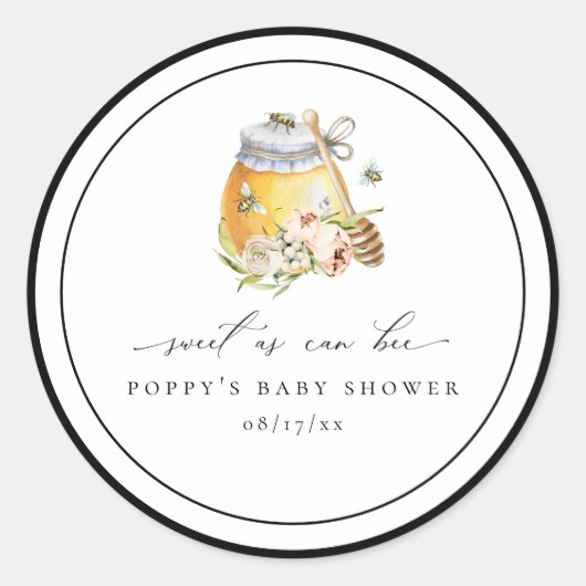 Sweet As Can Bee Baby shower Classic Ronde Sticker (Voorkant)