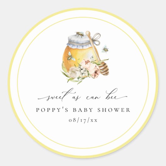 Sweet As Can Bee Baby shower Classic Ronde Sticker (Voorkant)
