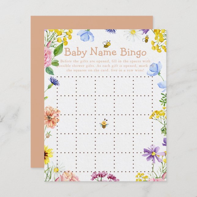 Sweet As Can Bee Baby shower Game Bingo (Voorkant / Achterkant)