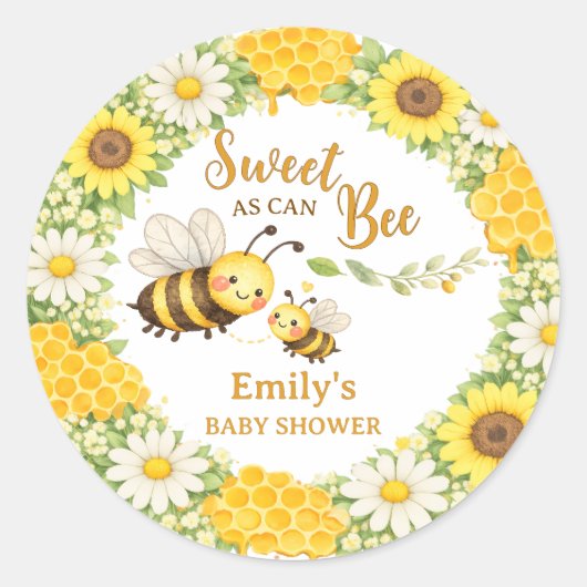 Sweet as Can Bee Baby Shower Ronde Sticker (Voorkant)