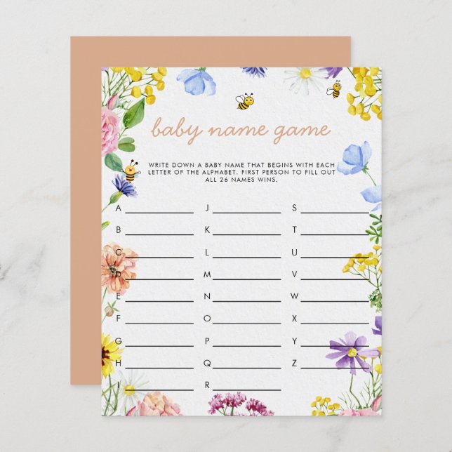Sweet As Can Bee Baby shower spel (Voorkant / Achterkant)