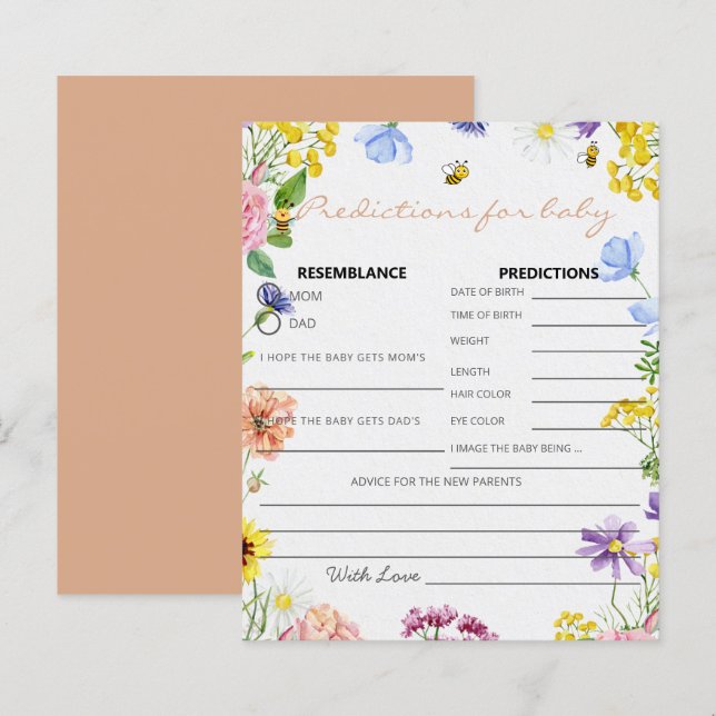 Sweet As Can Bee Baby shower Spelvoorspellingen Ka (Voorkant / Achterkant)