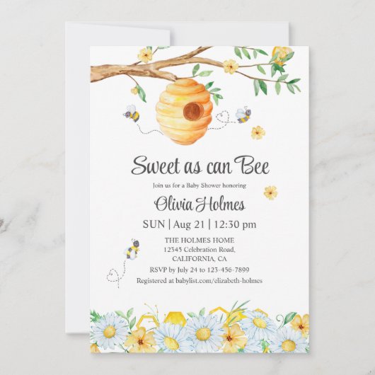 "Sweet as can Bee" Baby shower Uitnodiging (Voorkant)