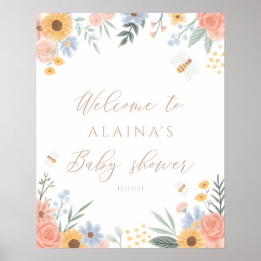 Sweet as can Bee Baby Shower Welcome Sign Poster (Voorkant)