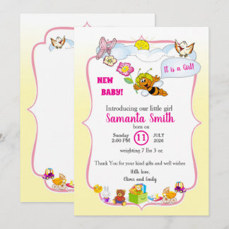 Sweet as Can Bee Floral Baby Girl Shower Invite Kaart