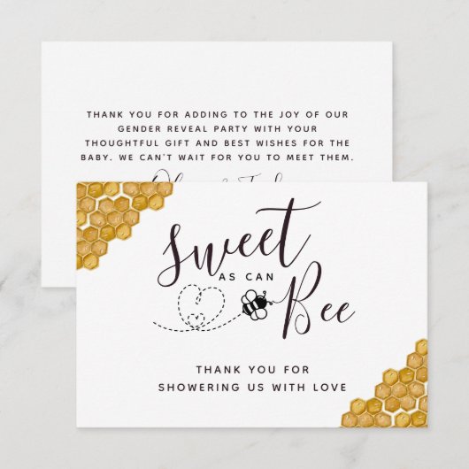 Sweet as Can Bee Geslacht Vlek Party Bedankkaart (Voorkant / Achterkant)
