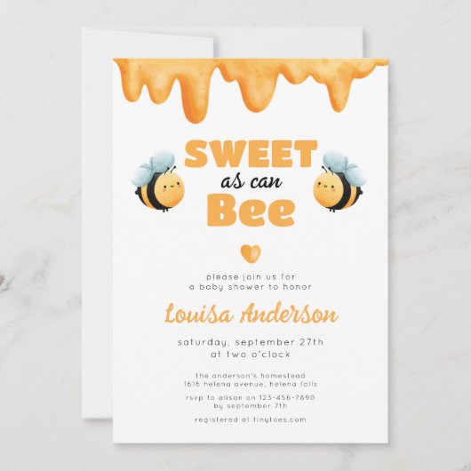 Sweet as Can Bee Honey Baby shower Kaart (Voorkant)
