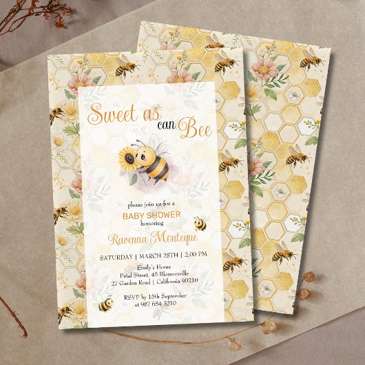 Sweet as can Bee Honeycomb Bee Custom Baby Shower Kaart