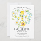 Sweet As Can Bee Triplets Baby shower Invitation Kaart (Voorkant)