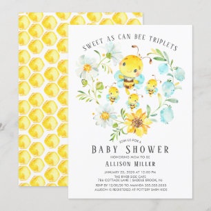 Sweet As Can Bee Triplets Baby shower Invitation Kaart