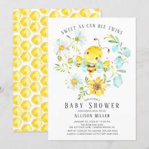 Sweet As Can Bee Twins Baby shower Invitation Kaart
