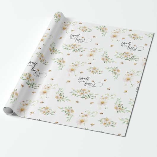 Sweet as can bee Waterverf Floral Honeybee Cadeaupapier (Uitgerold)