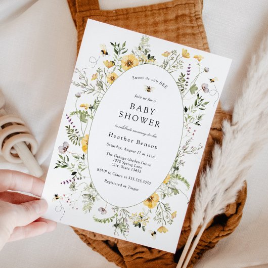 Sweet as Can Bee Yellow Flowers Baby Shower Kaart
