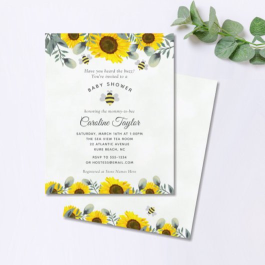 Sweet As Can Bee Zonnebloemen Baby shower Invitati