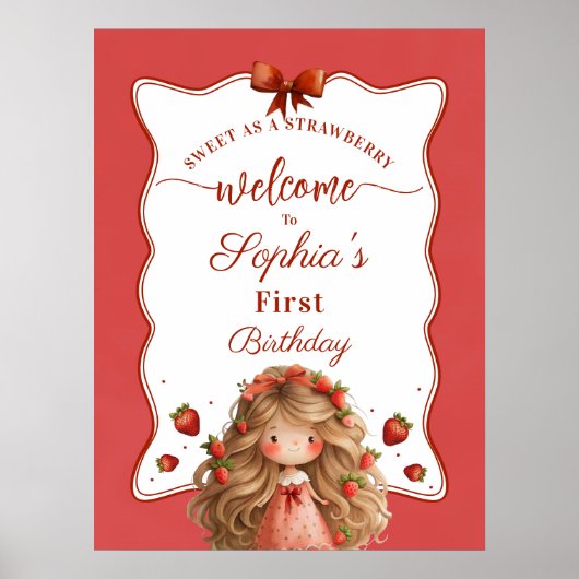 Sweet As Strawberry Girl Waterverf Verjaardag Poster (Voorkant)