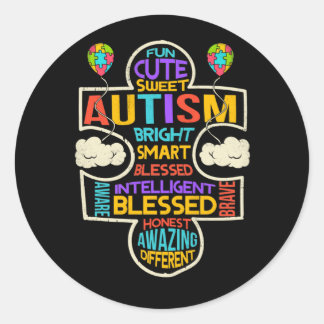 Sweet Autism Bright Smart Blessed Puzzle Autism Ronde Sticker
