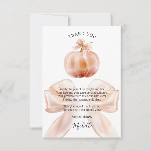 Sweet Autumn Bow Little Pumpkin Baby shower Bedankkaart (Voorkant)