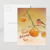 Sweet Autumn Cute Oranje Persimmon Fruits & Bird Briefkaart (Voorkant / Achterkant)