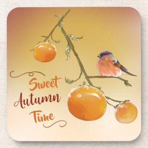 Sweet Autumn Oranje Persimmon Fruits & Bird Bier Onderzetter