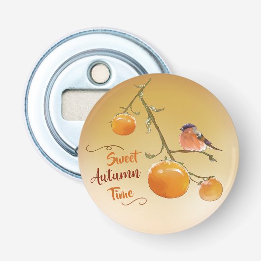 Sweet Autumn Oranje Persimmon Fruits & Bird Button Flesopener (Voorkant)