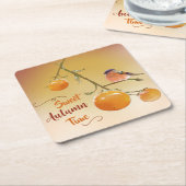 Sweet Autumn Oranje Persimmon Fruits & Bird Kartonnen Onderzetters (Schuin)