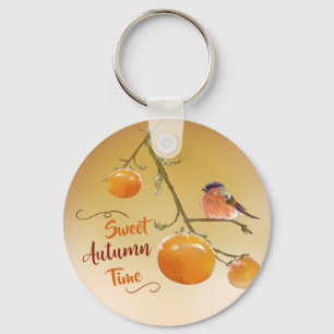 Sweet Autumn Oranje Persimmon Fruits & Bird Sleutelhanger