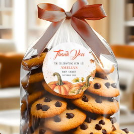 Sweet Autumnal Watercolor Round Pumpkin Thank You Ronde Sticker